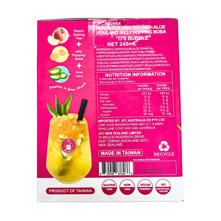 O'S BUBBLE Peach Oolong Tea Can 240ml x 6ea (BBD 10/11/2025)